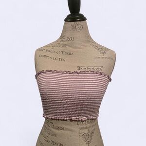 Forever 21 • Lilac & White Striped Crop Top Ruffled Lettuce Trim • SIZE - SMALL